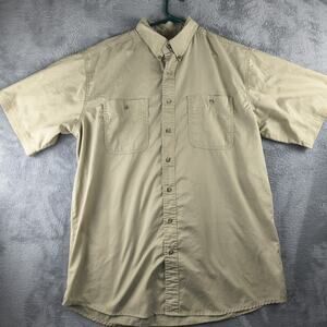 Vintage WRANGLER Rugged Wear Button Down Short Sleeve Mens Khaki Shirt-XLT